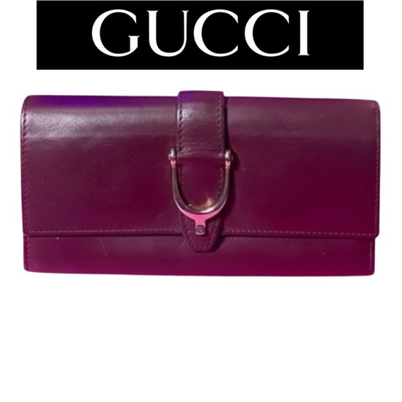 Gucci Handbags - GUCCI Maroon w/Silver Hardware Leather Long Wallet, EUC